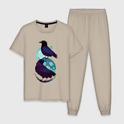 Пижама хлопковая мужская Фиолетовые вороны, цвет: миндальный