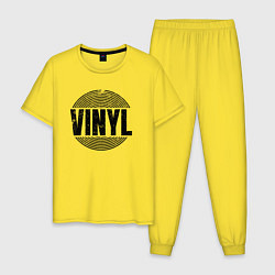 Пижама хлопковая мужская Vinyl надпись с пластинкой, цвет: желтый