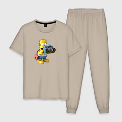 Пижама хлопковая мужская Гомер фотограф, цвет: миндальный