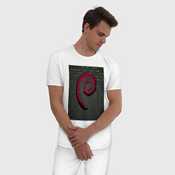 Пижама хлопковая мужская Debian Linux, цвет: белый — фото 2