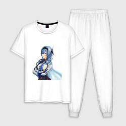 Пижама хлопковая мужская Персонаж Эола из игры Геншин Импакт, цвет: белый