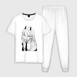 Пижама хлопковая мужская Пауэр с рожками - человек бензопила, цвет: белый