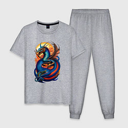 Пижама хлопковая мужская Japanese dragon - irezumi, цвет: меланж