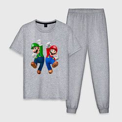 Пижама хлопковая мужская Луиджи и Марио в прыжке, цвет: меланж