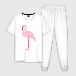 Пижама хлопковая мужская Фламинго розовый, цвет: белый