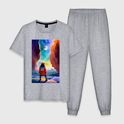 Пижама хлопковая мужская Космическая девчонка - киберпанк, цвет: меланж