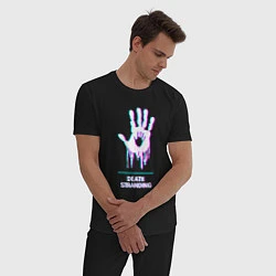 Пижама хлопковая мужская Death Stranding в стиле glitch и баги графики, цвет: черный — фото 2