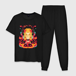 Пижама хлопковая мужская Ренгоку истребитель демонов, цвет: черный