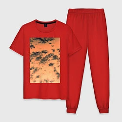 Пижама хлопковая мужская Закат и черные облака, цвет: красный