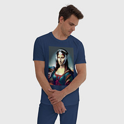 Пижама хлопковая мужская Мона Лиза - киберпанк, цвет: тёмно-синий — фото 2