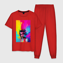 Пижама хлопковая мужская Взъерошенная девчонка - поп-арт, цвет: красный