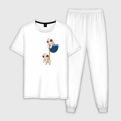 Пижама хлопковая мужская Карманные ленивцы, цвет: белый
