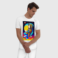 Пижама хлопковая мужская Маленький космонавт, цвет: белый — фото 2