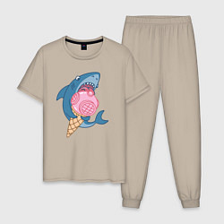 Пижама хлопковая мужская Акула с мороженым, цвет: миндальный