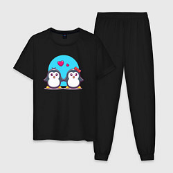 Пижама хлопковая мужская Penguins love, цвет: черный