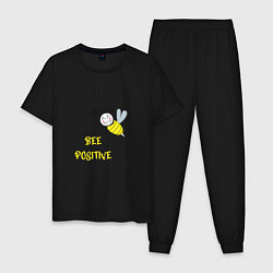 Пижама хлопковая мужская Позитивная пчела, цвет: черный