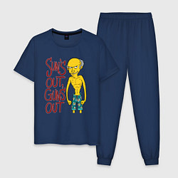 Пижама хлопковая мужская Suns out, guns out, цвет: тёмно-синий