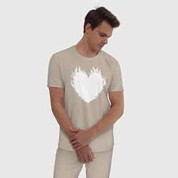Пижама хлопковая мужская Белое горящее сердце, цвет: миндальный — фото 2