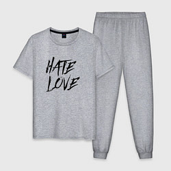 Пижама хлопковая мужская Hate love Face, цвет: меланж