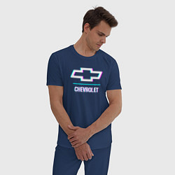 Пижама хлопковая мужская Значок Chevrolet в стиле glitch, цвет: тёмно-синий — фото 2