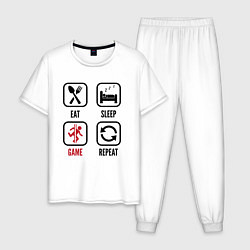 Пижама хлопковая мужская Eat - sleep - Portal - repeat, цвет: белый