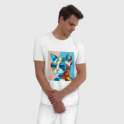 Пижама хлопковая мужская Кот в темных очках Пикассо, цвет: белый — фото 2