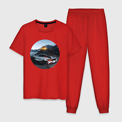 Пижама хлопковая мужская Машина с рестораном на горе, цвет: красный