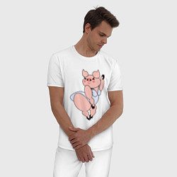 Пижама хлопковая мужская Танцующая свинка, цвет: белый — фото 2