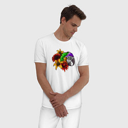 Пижама хлопковая мужская Попугай в цветах, цвет: белый — фото 2