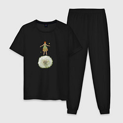 Пижама хлопковая мужская Прыгающая девочка на одуванчике, цвет: черный