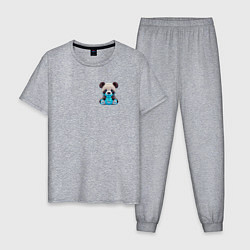 Пижама хлопковая мужская Cute panda, цвет: меланж