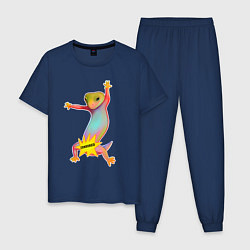 Пижама хлопковая мужская Веселая ящерица цензура, цвет: тёмно-синий