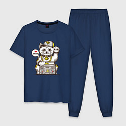 Пижама хлопковая мужская Hip hop cat, цвет: тёмно-синий