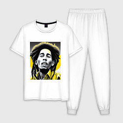 Пижама хлопковая мужская Bob Marley Digital Art, цвет: белый