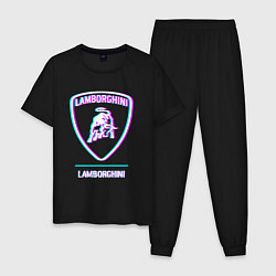 Пижама хлопковая мужская Значок Lamborghini в стиле glitch, цвет: черный