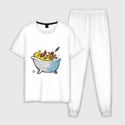 Пижама хлопковая мужская Уточка в ванне, цвет: белый