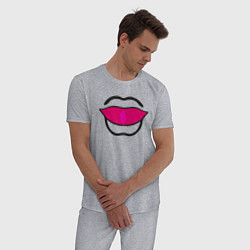 Пижама хлопковая мужская Губы абстракция, силуэт рта, цвет: меланж — фото 2