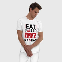 Пижама хлопковая мужская Надпись: eat sleep DayZ repeat, цвет: белый — фото 2