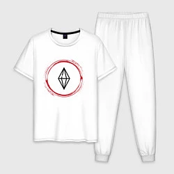 Пижама хлопковая мужская Символ The Sims и красная краска вокруг, цвет: белый