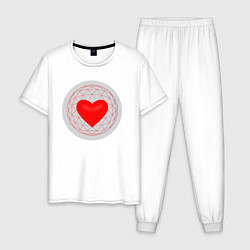 Пижама хлопковая мужская Красное сердце с серым фоном, цвет: белый
