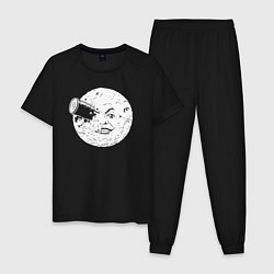 Пижама хлопковая мужская Путешествие на Луну, цвет: черный
