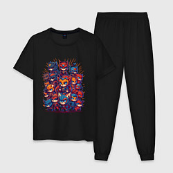 Пижама хлопковая мужская Коты супергерои, цвет: черный