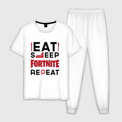Мужская пижама Надпись: eat sleep Fortnite repeat