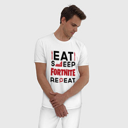 Пижама хлопковая мужская Надпись: eat sleep Fortnite repeat, цвет: белый — фото 2
