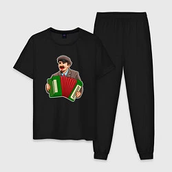 Пижама хлопковая мужская Ленин на баяне, цвет: черный