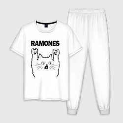 Пижама хлопковая мужская Ramones - rock cat, цвет: белый
