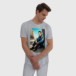 Пижама хлопковая мужская Элон Маск, цвет: меланж — фото 2