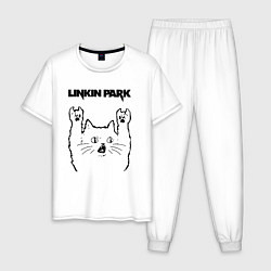 Пижама хлопковая мужская Linkin Park - rock cat, цвет: белый