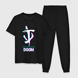 Пижама хлопковая мужская Doom в стиле glitch и баги графики, цвет: черный