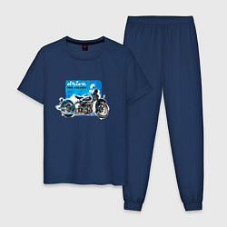 Пижама хлопковая мужская Ретро мотоцикл акварелью, цвет: тёмно-синий